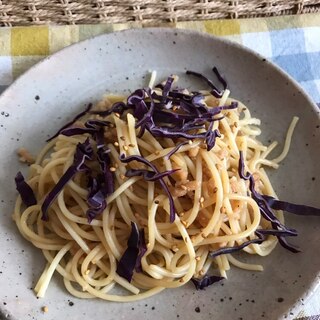 大豆ミートと紫キャベツのパスタ